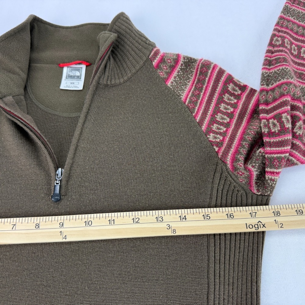 The North Face Womens M Wool Blend 1/4 Zip Sweater Brown Pink‎ Fair Isle Fitted - Picture 12 of 15